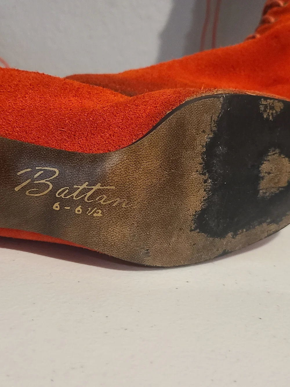 Vintage, Battani, Orange Suede Lace-Up Knee-High Go-Go Boots